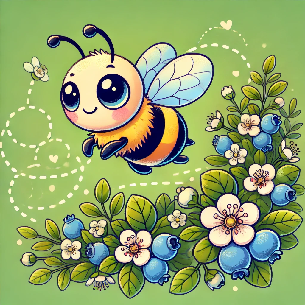 Humlebie - Cartoon - blåbær Humlebie - Cartoon - blåbær